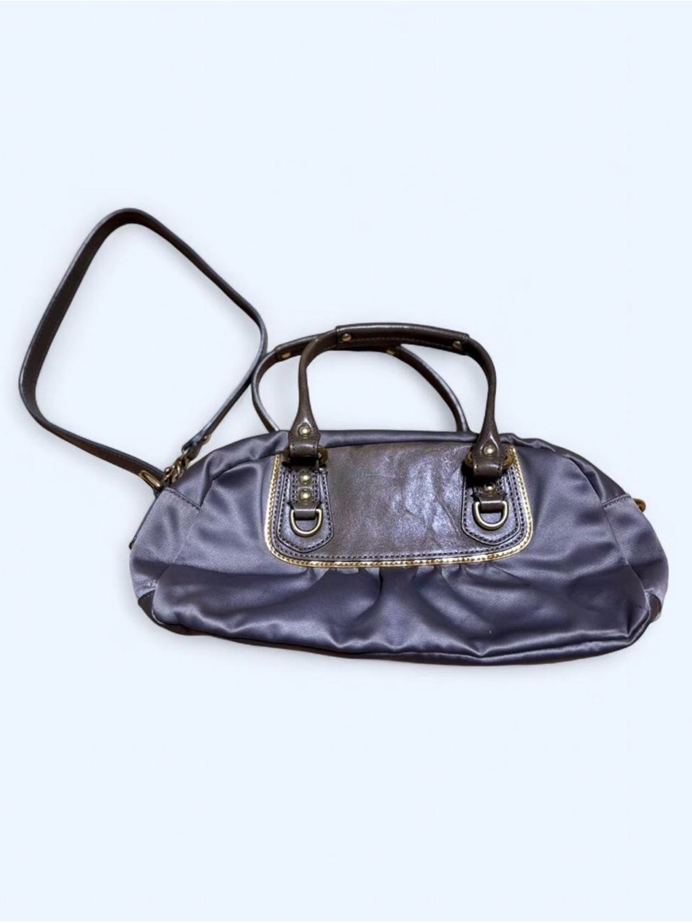 Coach Satin Purple Shoulder Bag with Brown Leather Trim - Picture 3 of 8